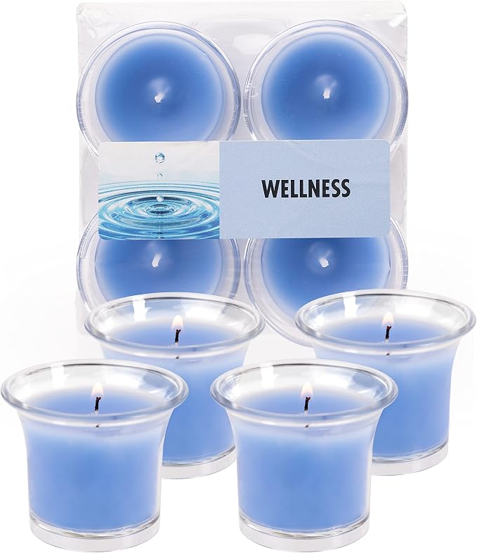 HYOOLA Clear Cup Scented Votive Candles - Wellness - 12 Hour Burn Time - 4 Pack - European Made