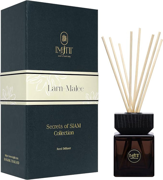 Larn-Malee Reed Diffuser Set by IMJITT, Secrets of SIAM Collection, Luxury Room Diffuser with Tuberose and Sandalwood, Authentic Thai Botanicals for Home Office Decor and Elegant Ambiance