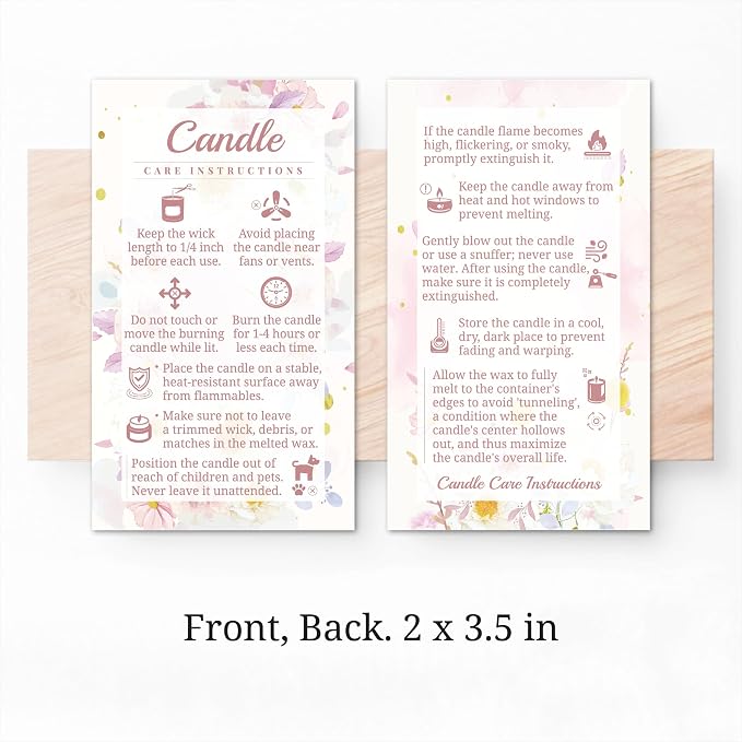 200 pack - Premium Handmade Candle Care Instruction Cards White 2x3.5 in, Small Business | Soy Bees Wax Melt, Candle Makers, Making Supplies Kit Set, Containers, Jars, Pot, Package