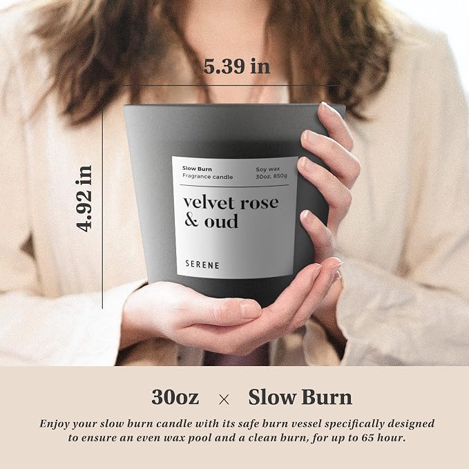 Velvet Rose & Oud Scented Candle, Non Toxic 30oz Large 3-Wick Natural Soy Wax, Up to 100 Hours Slow Burn, Luxury Oriental Home Fragrance, Romantic Bedroom & Gift for Women