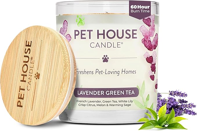Pet House Lavender Candle Clean Burning, Long Lasting Pet Odor Candle for Home - Lavender Green Tea