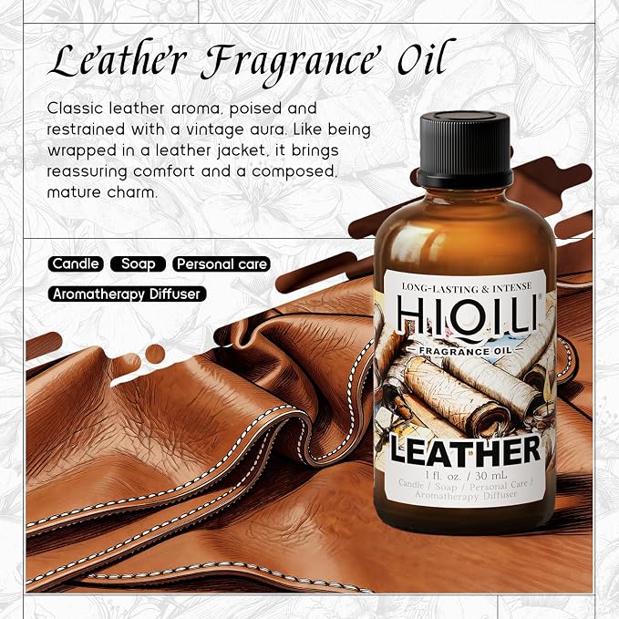 HIQILI Leather Oil, Essential Oils for Car Diffuser, Men’s Leather Scent for Candle and Soap Making, Long-Lasting Fragrance - 1 Fl Oz
