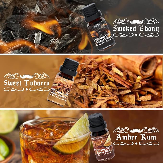 Men Diffuser Oils Gift Set for Father's Day & Birthday, SNOWSEN Gentlemen's Essential Oil for Diffuser Candles Scents & Perfume, Sandalwood, Cologne, Smoked Ebony, Amber Rum, Cedar, Sweet Tobacco