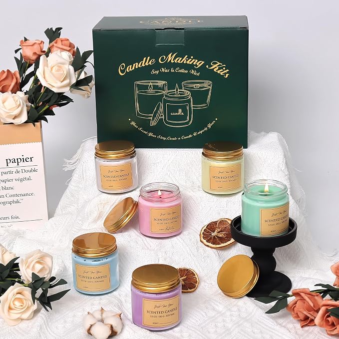 Aeraroma Candle Making Kit for Adults, Soy Candle Making Kit for Beginner - DIY Starter Candle Making Supplies with 900ml Candle Make Pouring Pot & Glass Jars, Perfect for Home Decorations