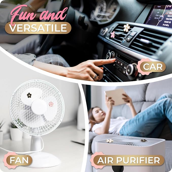 Automotive Colorful Car Decoration - Air Vent & AC Outlet Clips - Air Freshener & Interior Car Decor for Girls & Women (Black, White, Light Pink, Lavender, Eucalyptus, Jasmin)
