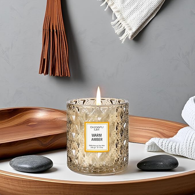 Amber Candles, Luxury Candle for Home Scented, Long Burning Time, Holiday Gifts, All Natural Soy Wax Decorative Candles, Scented Candle Gifts for Men&Women, 8.1oz