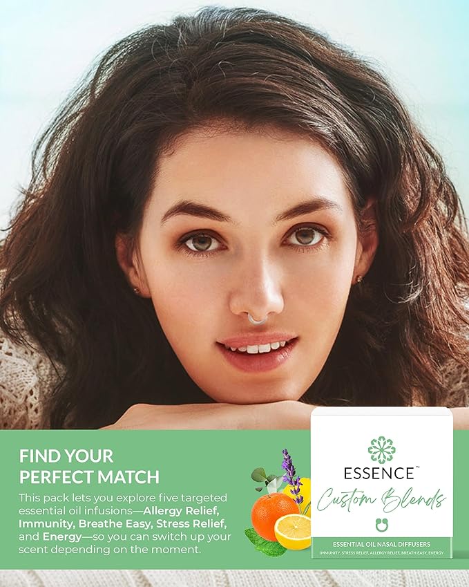 HONÉ Essence Nasal Diffuser Custom Blends Bundle – Essential Oil Silicone Nose Rings for Energy, Immunity, Stress & Allergy Relief – Wearable Aromatherapy for Daily Wellness & Relaxation