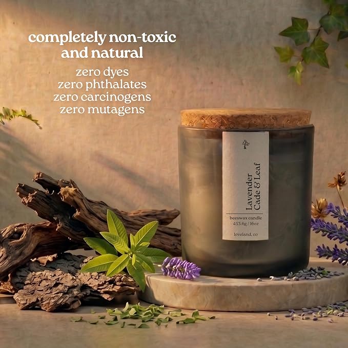 Aspen & Oak Luxury Beeswax Candle 16oz - Long Burning Pure Beeswax Candles, Non Toxic, Natural, Clean, Essential Oil Scented Organic Candles, Home Decor & Gifts - Lavender Cade & Leaf
