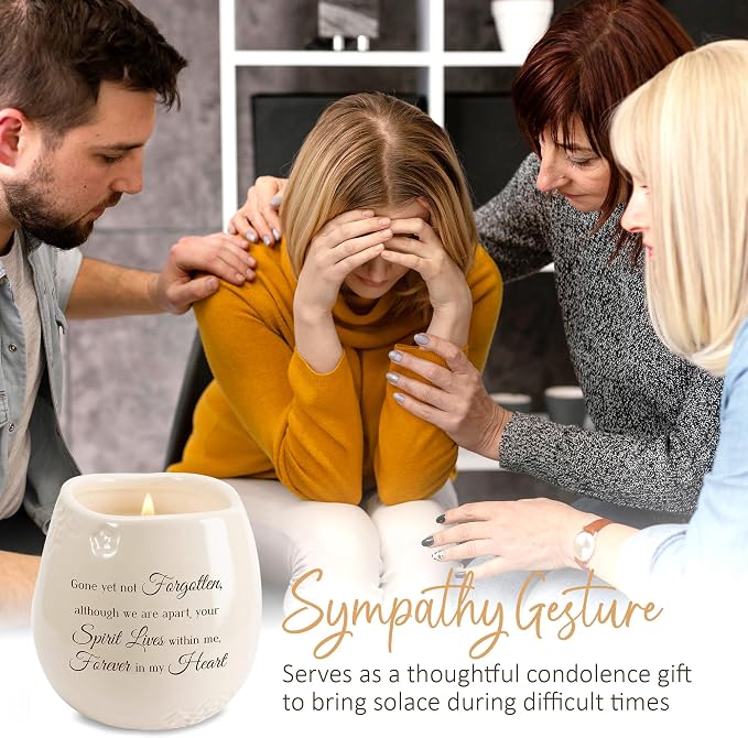 Pavilion - 8 Oz Candle Holder - White Ceramic Candle Jar with 100% Soy Wax Candle Tranquility Scent Gone Yet Not Forgotten Ideal Remembrance Gift for Love One Who Passed - Printed Text & Love Theme