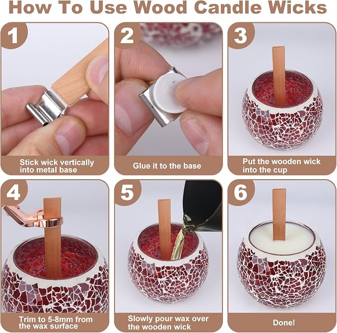 180 Pcs Candle Wicks for Candle Making Kit: 150 Cotton Wicks & 30 Wood Wicks with Candle Making Tools（Wick Holders、Stickers、Wick Trimmer） Thick 4"+6"+8" for Candle Making,Candle DIY