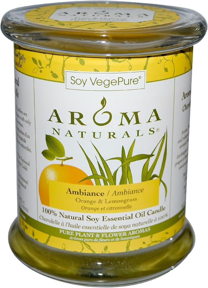Aroma Naturals Soy VegePure®, 100% Natural Soy Essential Oil Candle, Ambiance, Orange & Lemongrass, 8.8 oz (260 g)