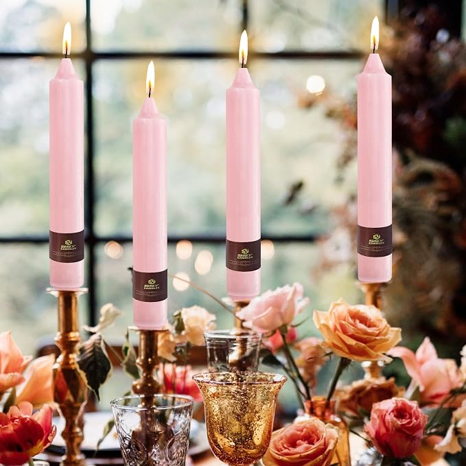 Pink Taper Candles 9 inch - 4 Pack Fat Candle Taper Candles Dripless, Smokeless, Unscented Tall Candlesticks - Perfect for Home Decor, Weddings, and Special Occasions