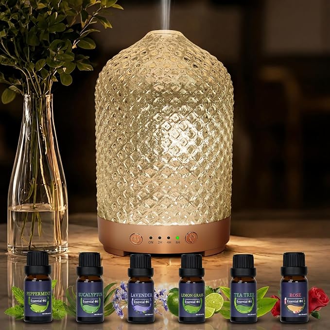 Essential Oil Diffuser for Home- 200ml Aromatherapy Diffuser for Essential Oils with 4 Timer, 7 Color LED Lights Waterless Auto Shut-Off for Home Office Décor Gifts for Women