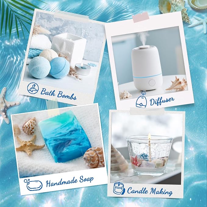 Ocean Essential Oils Set, Summer Essential Oils for Diffusers for Home, Beach Fragrance Oils for Candles & Soap Making, Scented Oils for Blue Sky, Wind, Coast, Sunshine & Fruit, Fresh Beach, Myrtle