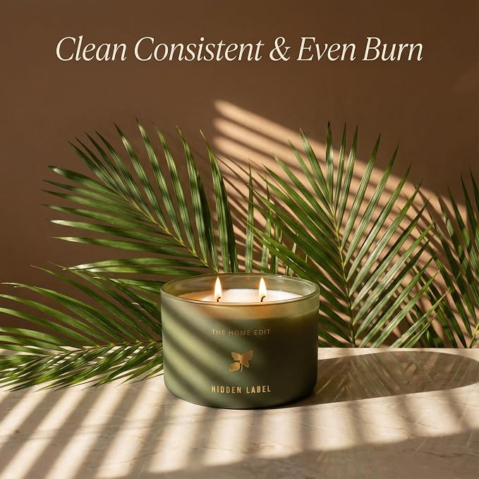 Hidden Label Basil Lime Mandarin Soy Candle, 10oz 2-Wick, 45H Kitchen Fresh | Herbal Citrus Aromatherapy | Non-Toxic Vegan Phthalate-Free | Even Melt No Tunneling | Sage Frosted Reusable Gift Jar