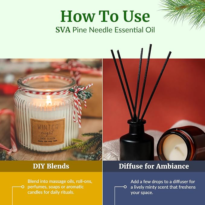 SVA Pine Needle Essential Oil 4 Fl Oz – for Diffuser, Skin & Hair Care – Ideal for Massage & DIY Blends – with Dropper