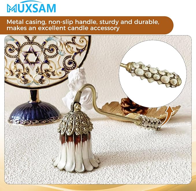 MUXSAM Vintage Candle Snuffer, Candle Extinguisher with Long Handle, Metal Wick Flame Snuffer for Putting Out Candle Flame Safely, Floral Candle Snuffers Accessory for Candle Lovers, White