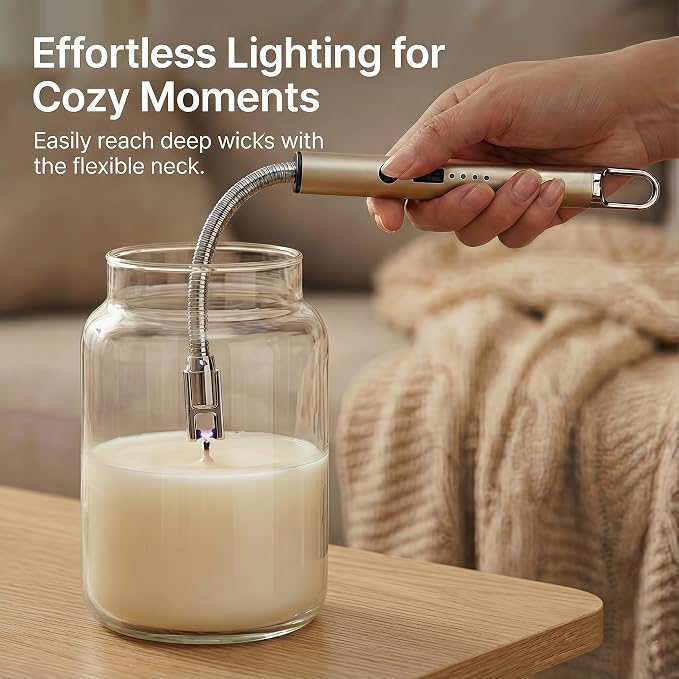 Castelar Electric Candle Lighter with Long Flexible Neck, USB Rechargeable Arc Lighter with Safety Lock for Candle, BBQ, Camping, Housewarming, and Birthday Gifts