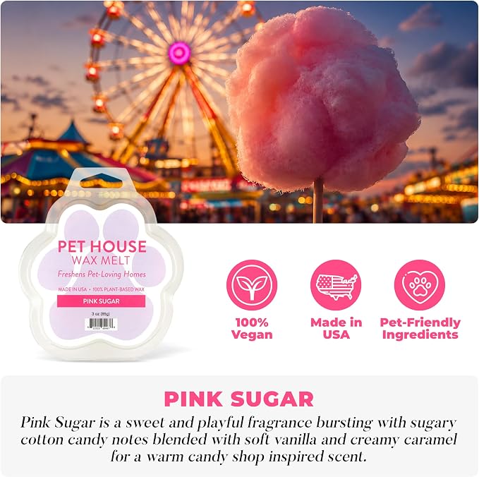 One Fur All Pet House Spring and Summer Wax Melts for Pet Odor, Natural, Plant Based Soy Wax Melts, Long Lasting Fragrance for Fresh Smelling Homes, Pink Sugar