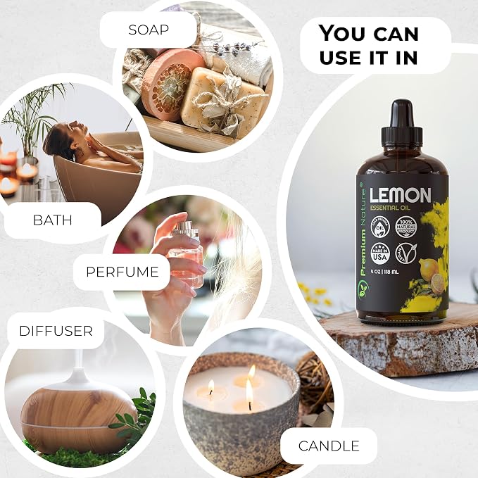 Lemon Essential Oil for Diffuser Aromatherapy Oils for Laundry and for Skin Pure Essential Oils for Soap Making Lemon Oil for Diffuser Citrus Oil 4 oz