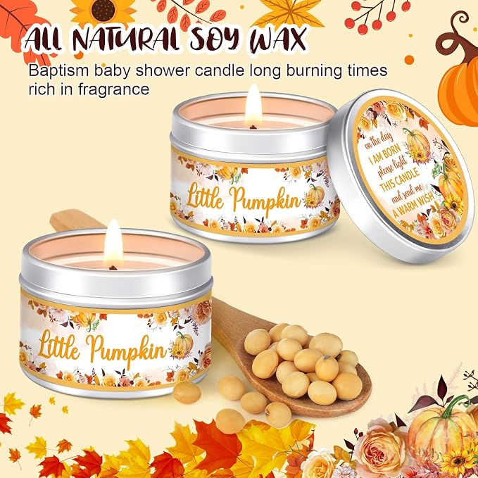 MTLEE 24 Pcs Fall Pumpkin Baby Shower Party Favors Candles Lavender Scented Baby Shower Favors for Guests Rustic Tealights Candles Gender Reveal Return Gifts(1.2 oz, Yellow)
