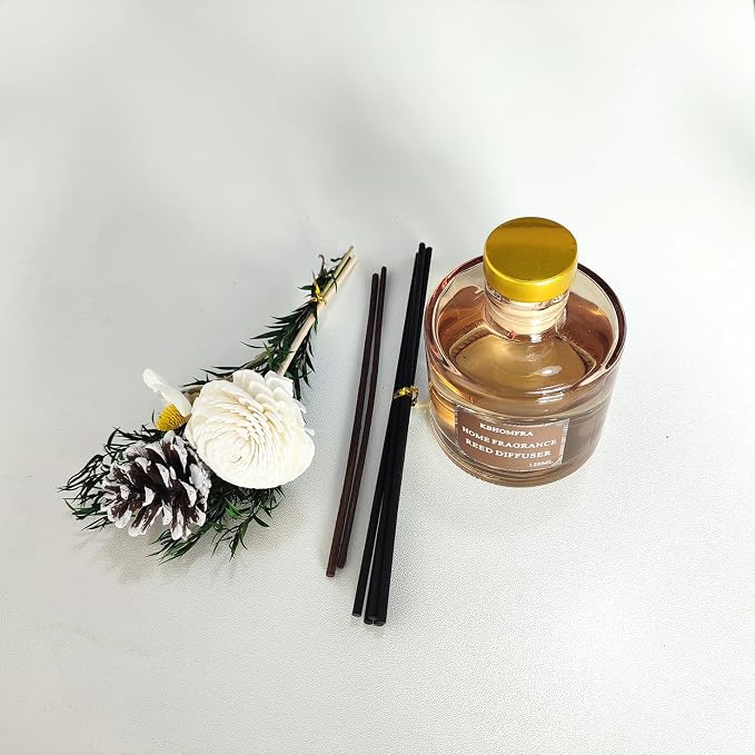 Reed Diffuser with Dried Flowers, Jasmine Cedar Sandalwood Scent, 4.06 fl oz, Glass, 120ml, Long Lasting Home Fragrance (Jasmine Tea)