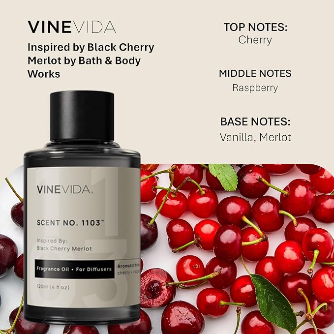 VINEVIDA [4 Fl Oz] Scent NO. 1103 Fragrance Oil for Cold Air Diffusers, Aromatic Notes of Cherry Raspberry Vanila, Essential Oils for Diffuser Oil Refill & Air Freshener Room Spray
