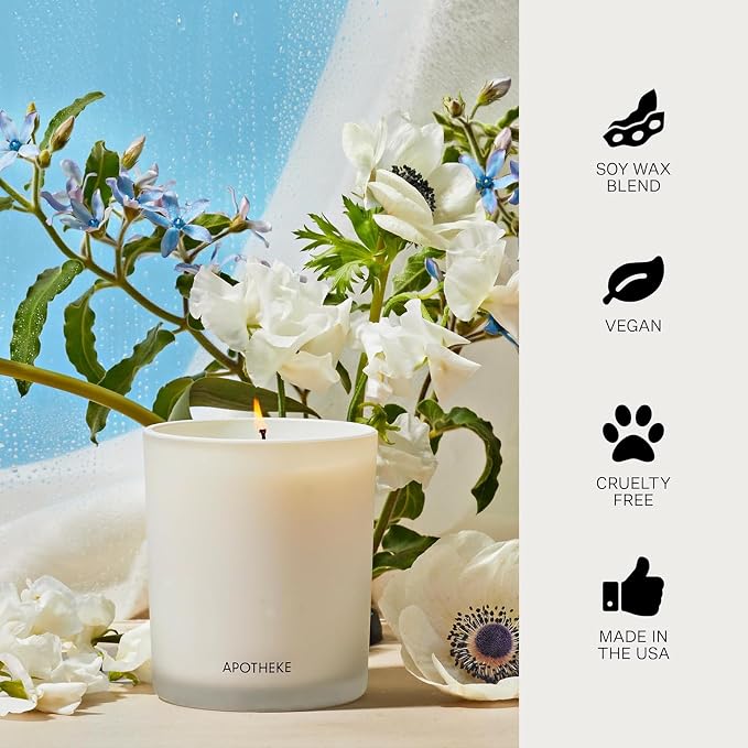 Apotheke Signature Scented Candles for Home, Canvas - 10.5 oz - Soy Wax, Non Toxic, Large Jar White - Luxury Candle Gifts for Women & Men - White Musk, Dew Drops, and Lily of the Valley