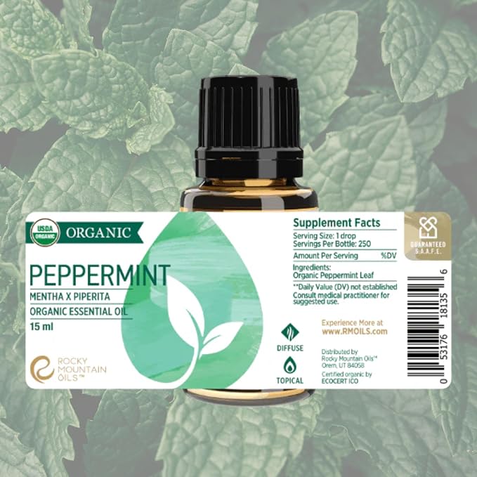 Rocky Mountain Oils Organic Peppermint Essential Oil 15ml – 100% Pure, USDA Organic, for Aromatherapy & Topical Use