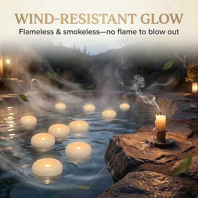 Aignis 24pcs Flameless Floating Candles Waterproof, 200Hr 2.2”LED Floating Tea Lights with Battery, Water-Activated Candles for Pool, Wedding Centerpieces, Bath & Spa, Home Decoration (Elegant White)