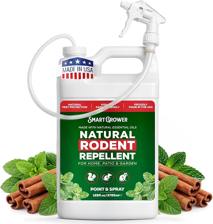 Peppermint Oil Spray for Rodents 128oz with Trigger Sprayer, Maximum Strength Ready to Use Peppermint Spray for Rodent, Mice, Squirrels – Indoor, Outdoor & Car Engine Protection – 128 oz Smart Grower