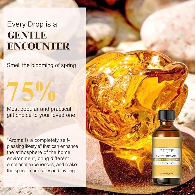 EUQEE Amber Romance Fragrance Oils, 2.02 Fl oz/ 60ml Essential Oils for Diffuser, Candle Making, DIY Soap with Glass Dropper