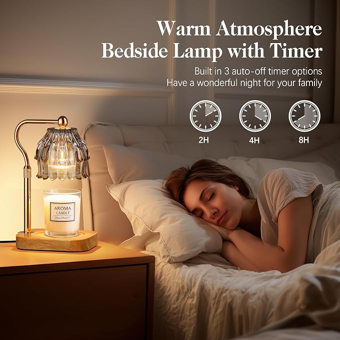 Candle Warmer Lamp with Timer Dimmer, Modern Wax Warmer for Scented Wax Jar Candle Warmer with 2 Bulbs, Adjustable Height Glass Lamp for Gifts for Women, House Warming Gifts, Home Decor, Gold Grey