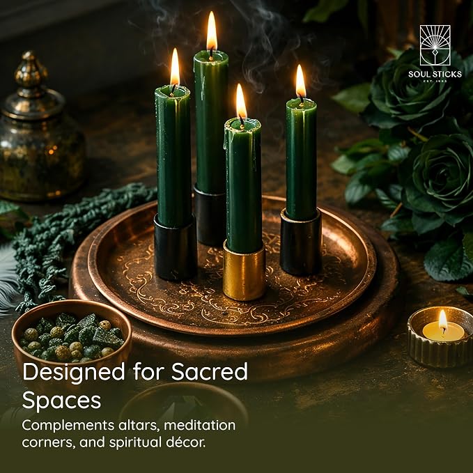 SOUL STICKS Prosperity Magic Spell Chime Taper Candles 20 Pack - Ideal for Altar, Rituals, Ceremonies, Meditation Green Unscented Candle Sticks for Witchcraft Supplies, Wiccan Supplies and Tools