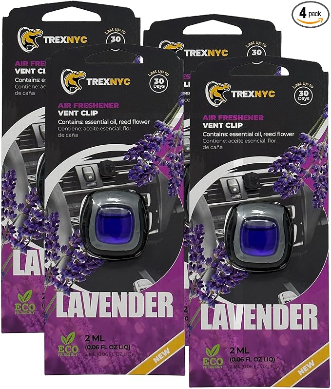 Car Air Fresheners Vent Clips, Essential Car Odor Eliminator, Perfect Scented Car Accessories, For Long Lasting Fragrance up to 30 days, 0.07 FL.OZ (Lavender, 4 Packs)