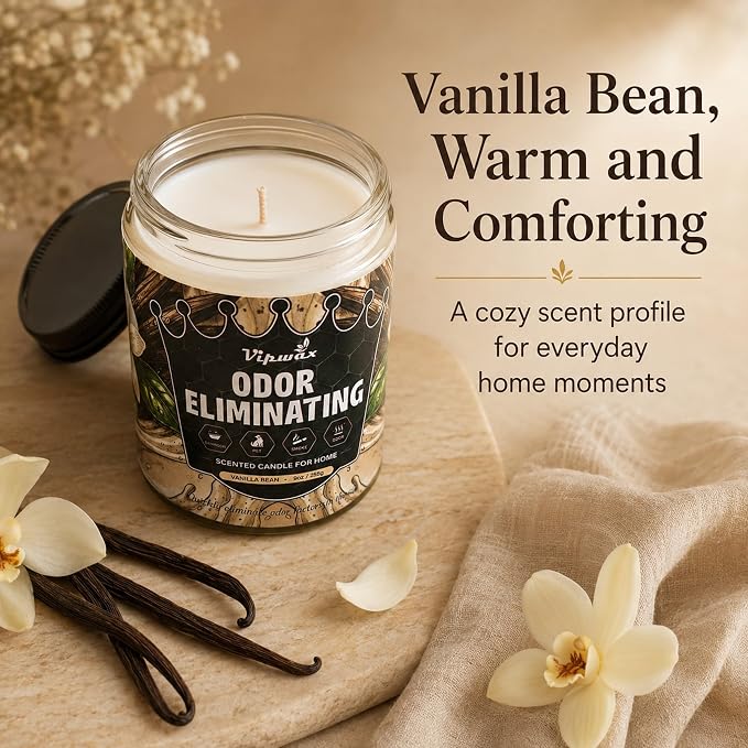 9 oz Vanilla Bean Odor Eliminating Candles for Home Scented, Eliminates 99% of Pet, Smoke, Food and Other Smells Quickly, Highly Fragranced Candle, Premium Soy Candles Set for Women