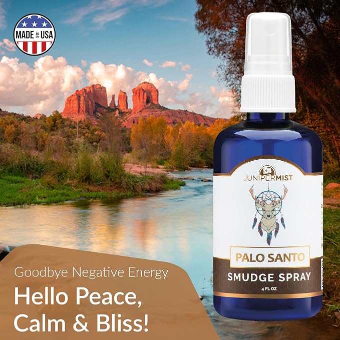 Palo Santo & Sage Smudge Spray (114ml), Palo Santo Essential Oil Spray for Cleansing Negative Energy, Spiritual Room Spray, Smokeless Smudge Spray, Aura Cleansing & Protection UK