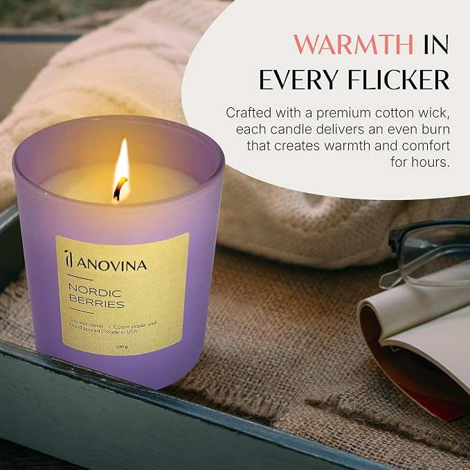 Anovina Nordic Berries Scented Candle — Fruity Berry & Sweet Musk Soy Blend | Long Lasting Jar Candle for Home | Nordic Gifts & Berry Scented Candles | Hand Poured in USA