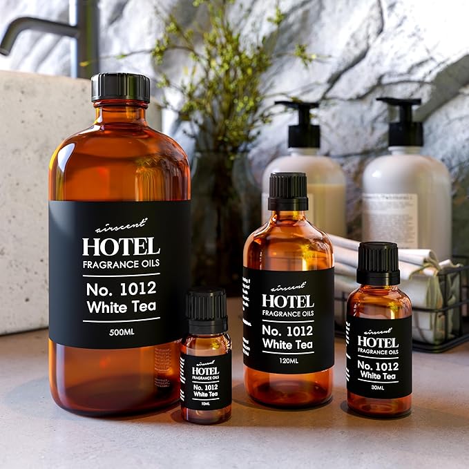 AirScent Hotel Diffuser Oil No. 1012 Inspired by The Renowned White Tea Hotel Scent - Premium Fragrance Oil for Ultrasonic and Waterless Diffusers and Crafting - 10 mL, 0.34 fl oz Bottle