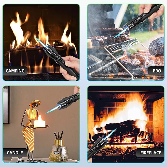 Mini Torch Lighter Straight Flame Bright Fire Small Refillable Butane Lighter Pocket Windproof Jet Flame with Visual Window for Survival Kitchen Camping Candles Fireplace BBQ Gift, 5" (Without Fuel)