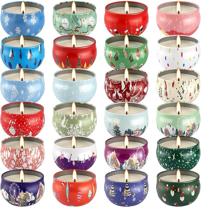 WPONSZU 24 Pack Christmas Scented Candles Gift Set for Woman, Jar Candle, 2.5 oz Soy Wax Tin Candle-Ideal Gift for Travel Home Décor