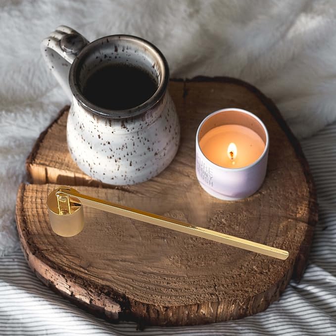 Candle Snuffer, Golden Candle Snuffer Extinguisher with Long Handle, Gold Color Stainless Steel Wick Flame Snuffer for Putting Out Candle Flame Safely