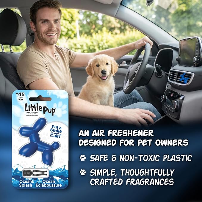 Little Pup 96603 Ocean Splash Scent, Car Air Freshener, Clips to A/C Air Vent, Alcohol-Free Fragrance Oil, Non-Hazardous and Non-Toxic Plastic, Set of 1