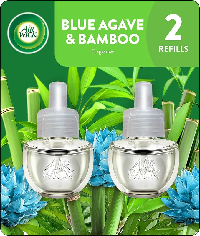 Air Wick Plug in Scented Oil Refill, 2 ct, Blue Agave and Bamboo, Air Freshener, Essential Oils