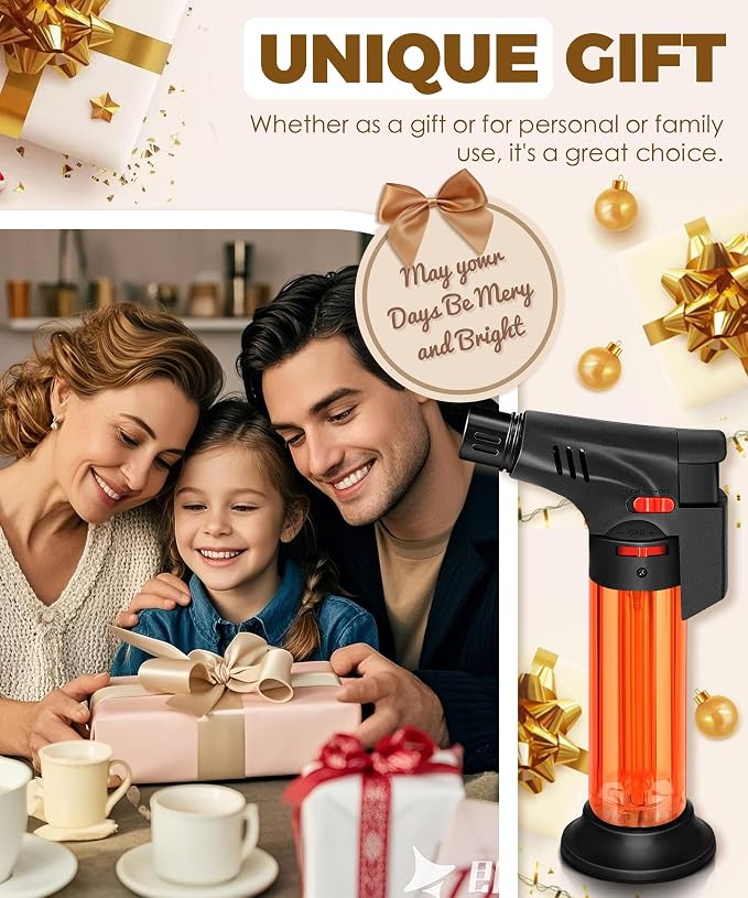 5 Pack of Torch Lighter, Powerful Windproof Jet Flame, Butane Gas Refillable Lighters with Safety Lock, Mini Blow Torch for Candle, Firework (NO Gas)