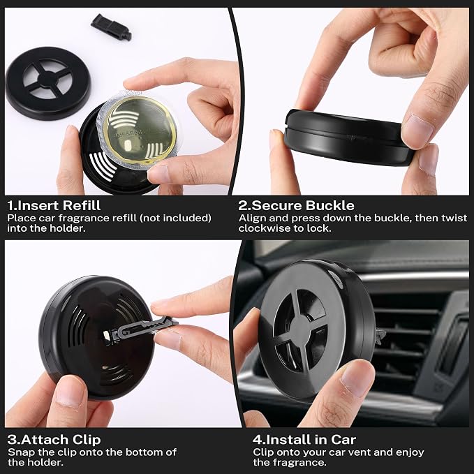 1 Pack Car Fragrance Holder Compatible with Bath & Body Works Refills (Not Included), Air Freshener Vent Clip or Visor Clip, Refillable Scent Holder, Easy to Open Car Diffuser (Classic Black)