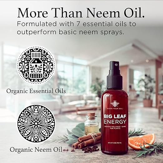 Neem Oil Spray for Plants – Big Leaf Energy, with Essential Oils – Ready-to-Use Plant Spray for Outdoor & Indoor Plants, Made in USA (4 fl oz)