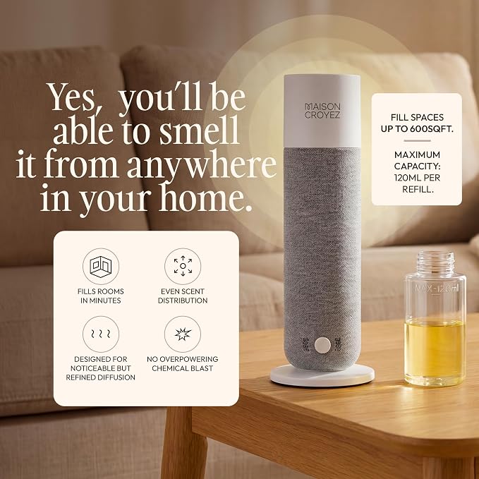 Waterless Essential Oil Diffuser (120ml Bottle) – Nebulizing Aroma Diffuser, 3 Intensity Levels, 1/3/6H Timer + Auto Mode, Warm Ambient Light, Up to 600 sqft