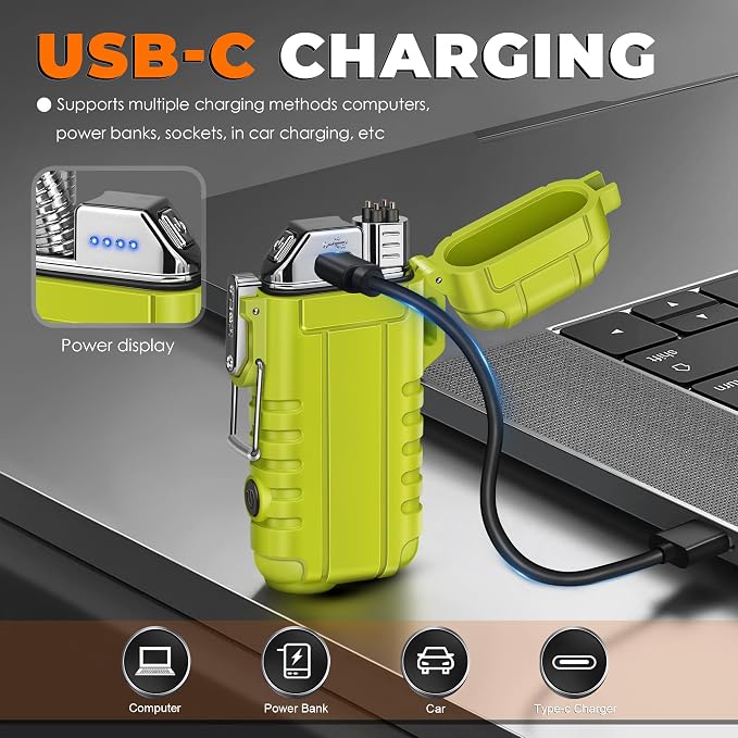 Lafagiet Electric Lighter USB C, Powerful Dual Arc Plasma Flame, with Flashlight, Wind & Waterproof Lighters for Candle, Camping, Grill, Emergency