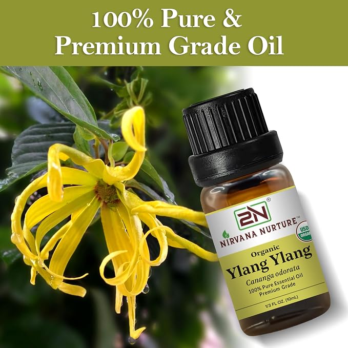 Ylang Ylang Essential Oil, USDA Certified Organic, 100% Pure Undiluted, Aromatherapy Oil for Diffuser, Hair & Skin Care